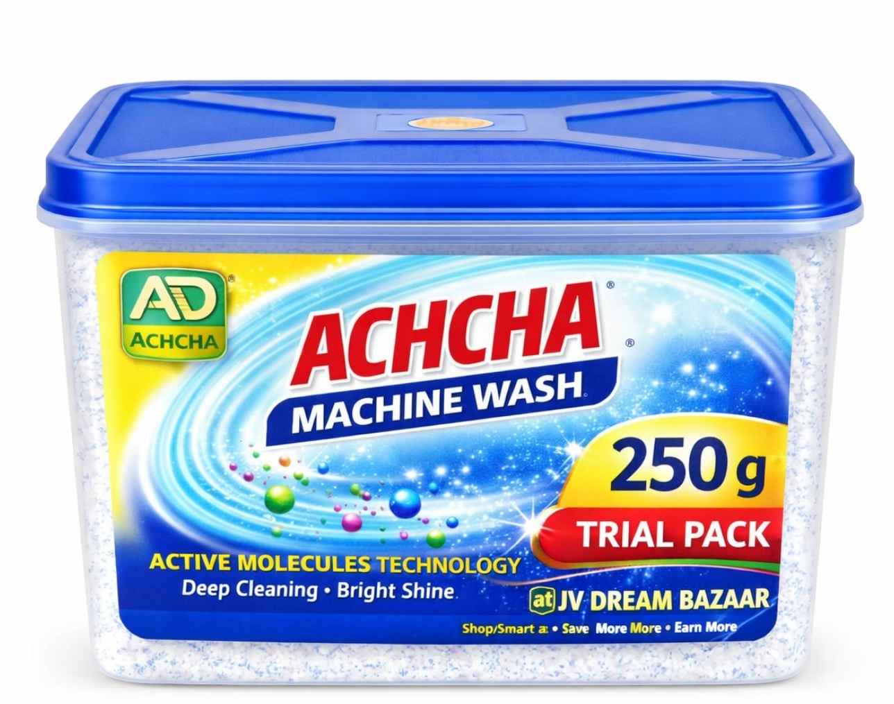 AD ACHCHA MACHINE WASH WASHING POWDER BLUE — 250 GM TRIAL PACK (RECTANGULAR JAR PACK)